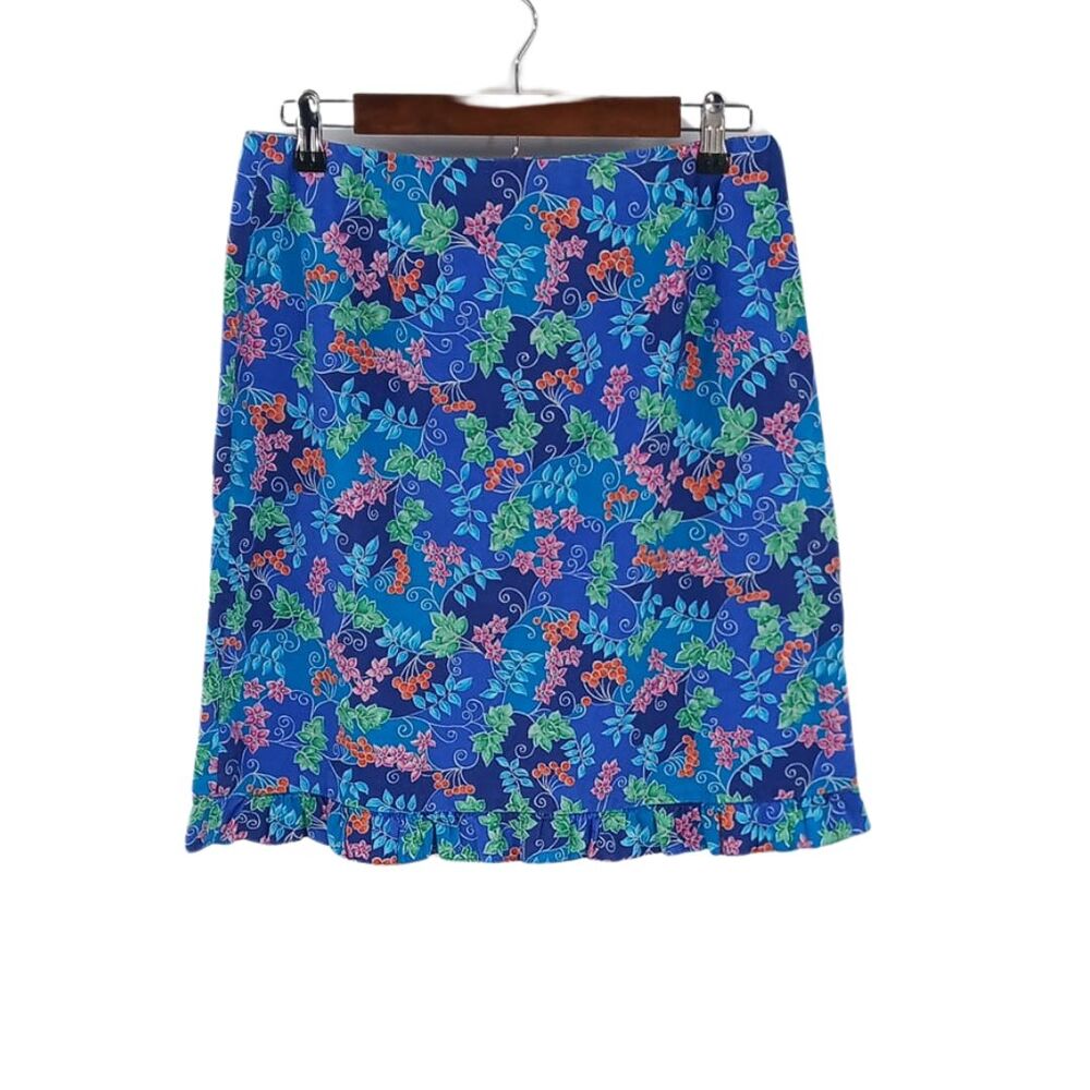Vintage Handmade Blue & Purple Floral Print Tropical Hawaiian Vibes Skirt Small